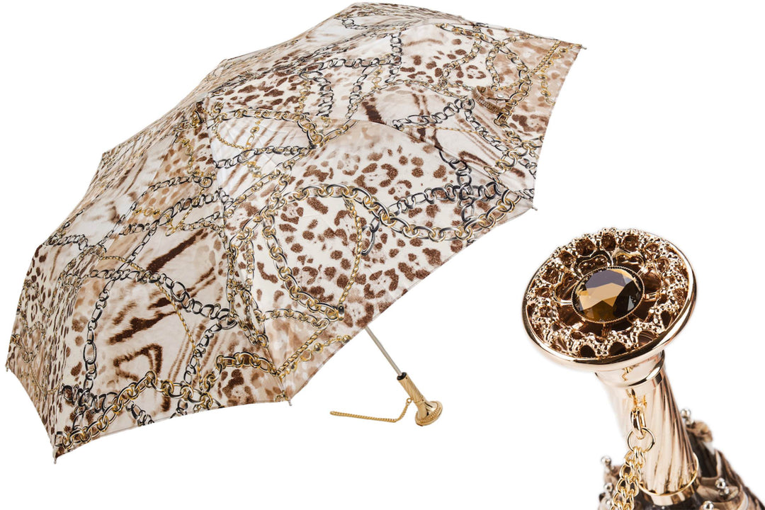 Folding Umbrella - Leopard Print and Chains