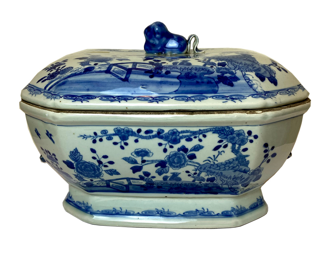 Blue and White Porcelain Tureen with Lid