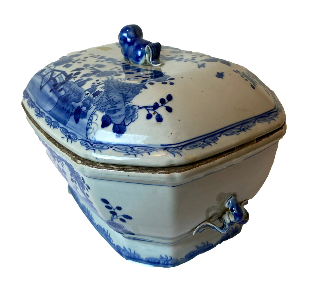 Blue and White Porcelain Tureen with Lid