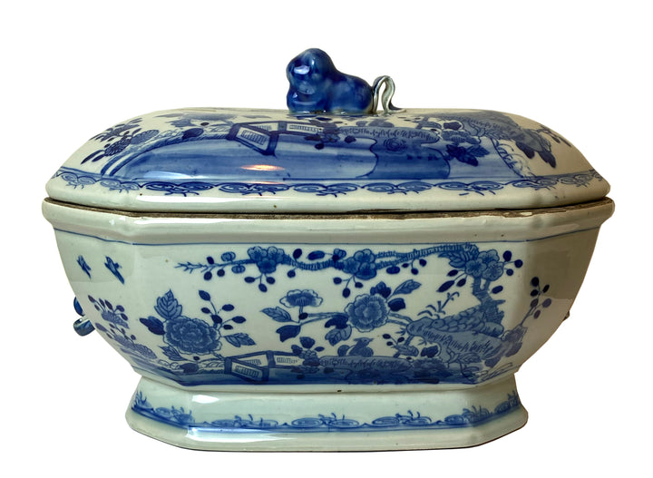 Blue and White Porcelain Tureen with Lid