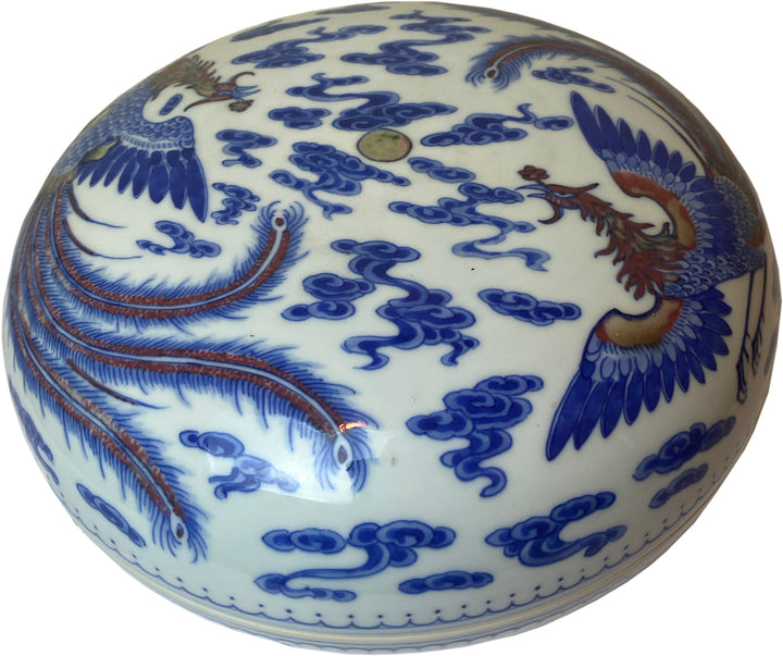 B&W Covered Porcelain Chinese Phoenix & Cloud Bowl