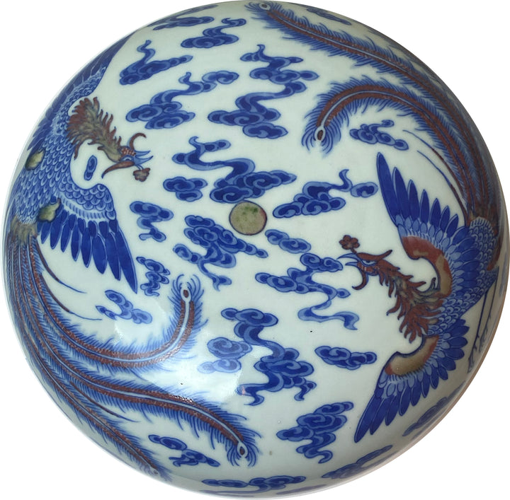 B&W Covered Porcelain Chinese Phoenix & Cloud Bowl