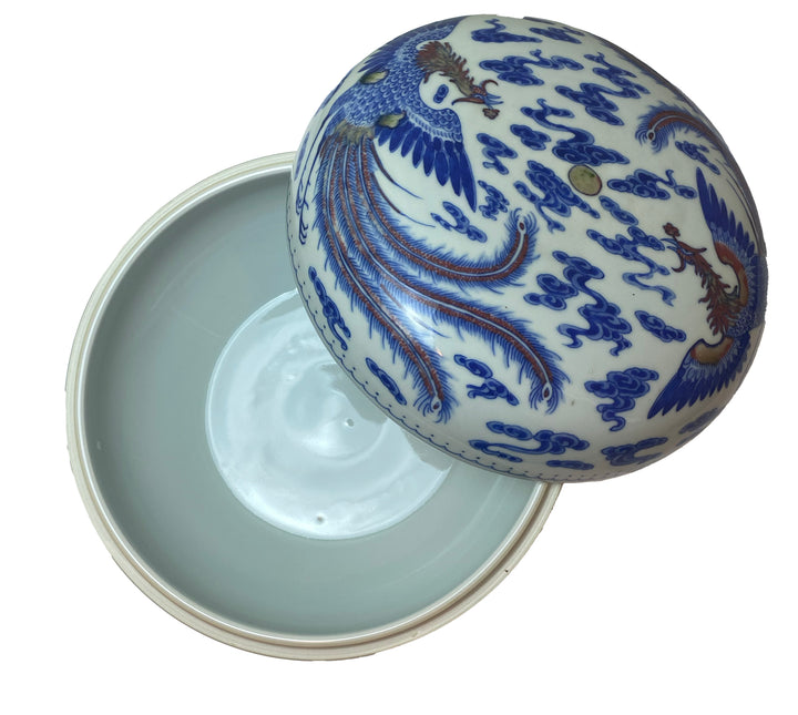 B&W Covered Porcelain Chinese Phoenix & Cloud Bowl