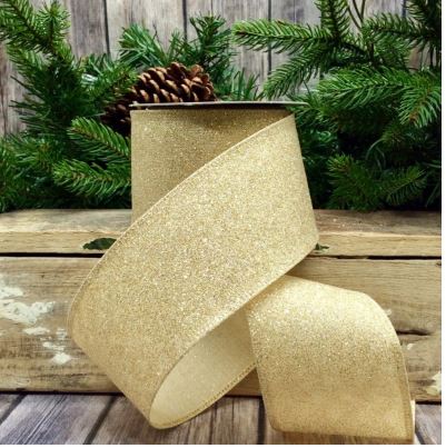 Linen Stardust Gold Glitter Cream Ribbon