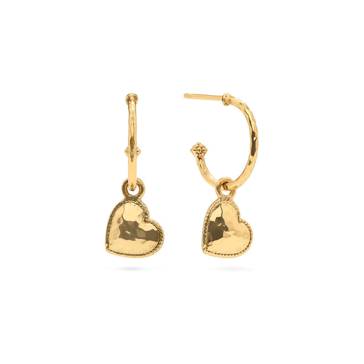 Love Hoop Earrings with Heart Charm-Gold