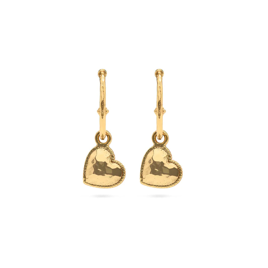 Love Hoop Earrings with Heart Charm-Gold