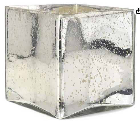 Mercury Glass Flower Cube