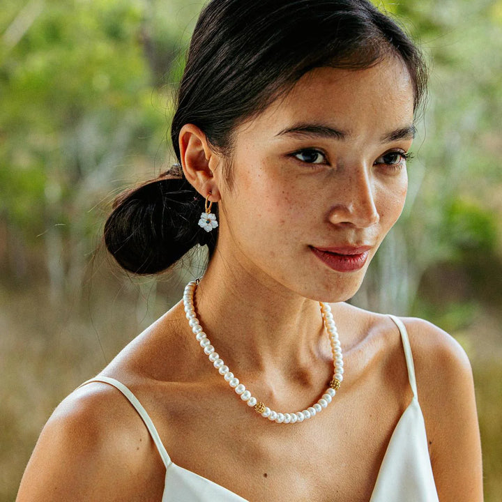 Mermaid Garden Hoop Earrings with Flower Charm