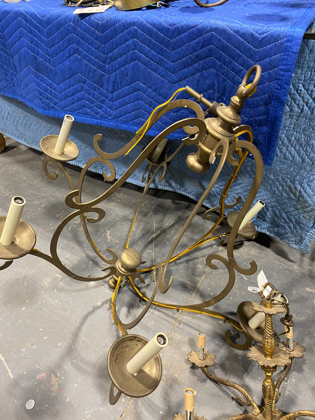 Vintage Bronze 6-Arm Chandelier