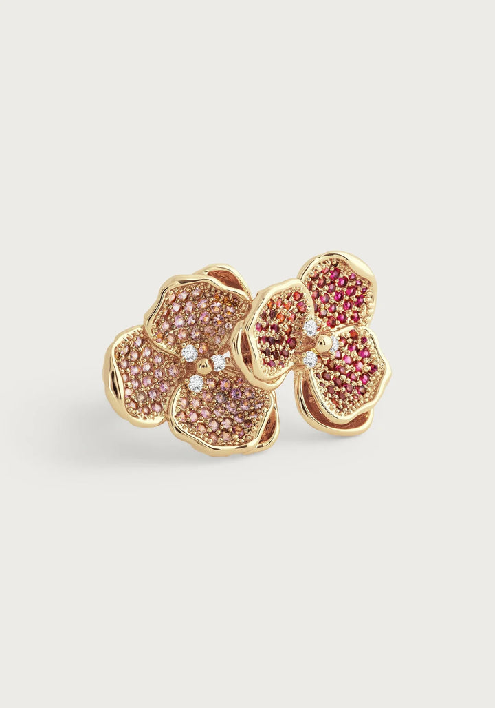 Double Orchid Pave Ring