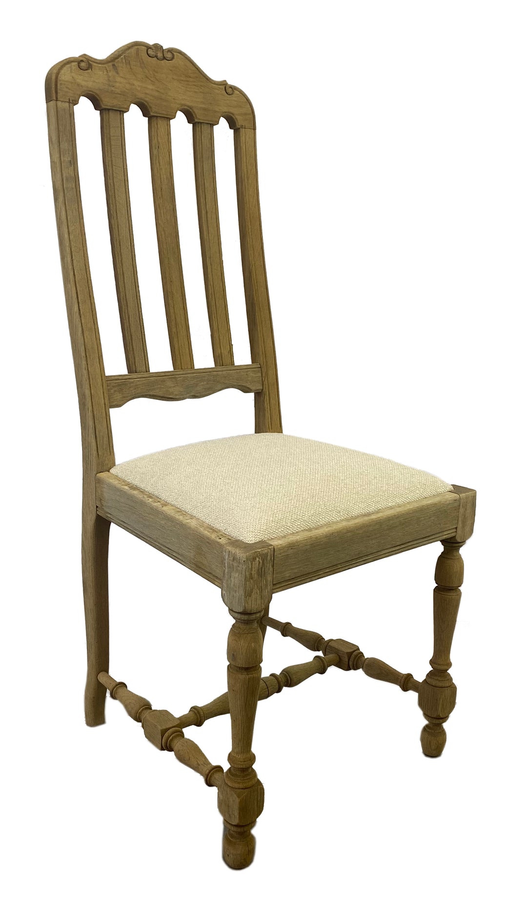 20th Century French Bleached Oak Dining Chairs With Upholstered Seats, Set of 6