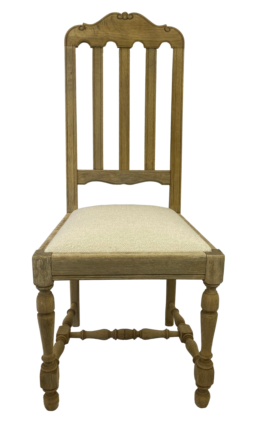 20th Century French Bleached Oak Dining Chairs With Upholstered Seats, Set of 6