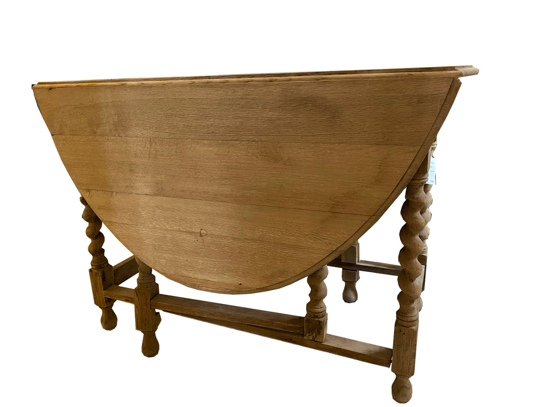 Antique Jacobean Barley Twist English Oak Drop Leaf Table