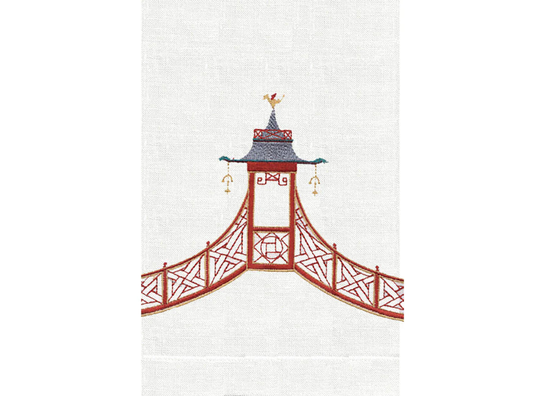 Embroidered Guest Towel - Pagoda Red