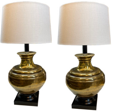Pair of Brass Ginger Jar Lamps