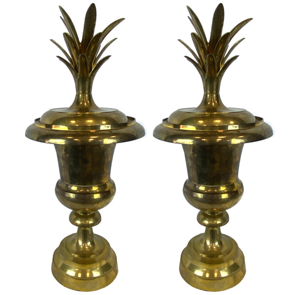 Pair of Brass Pineapple Urns