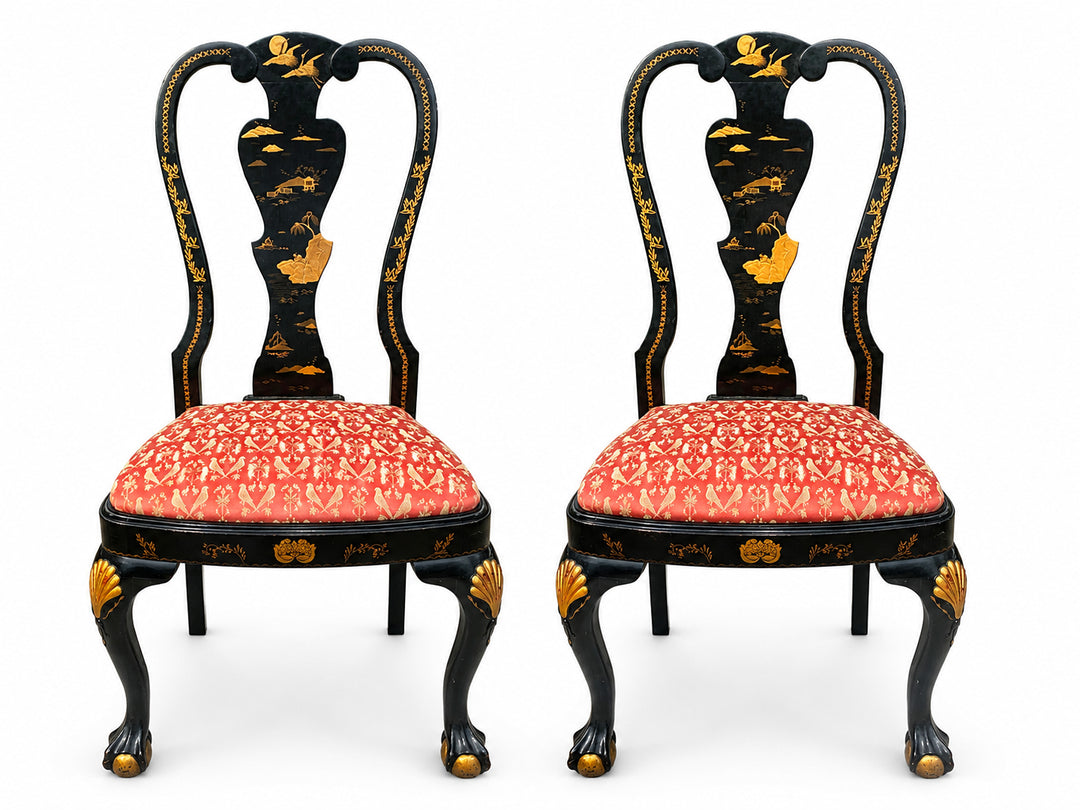 Pair of Vintage Chinoiserie Side Chairs with Scalamandré Silk Seats