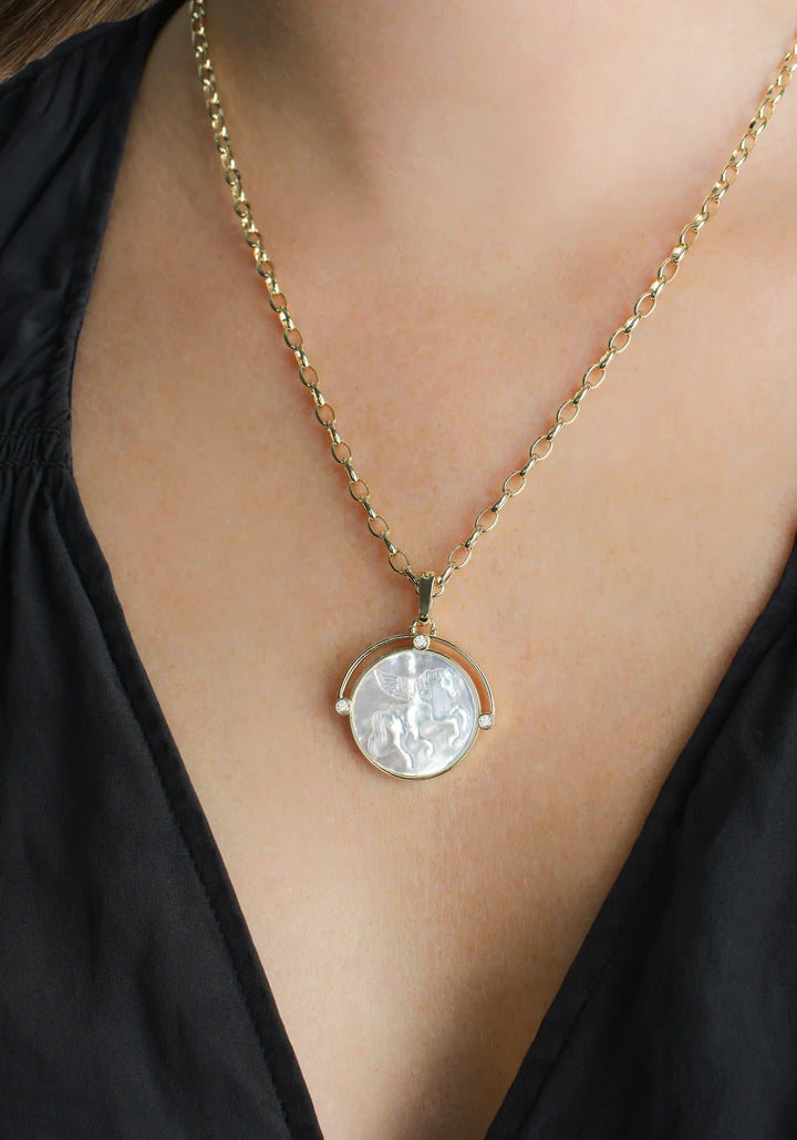 Pegasus Pearl Coin Pendant Necklace