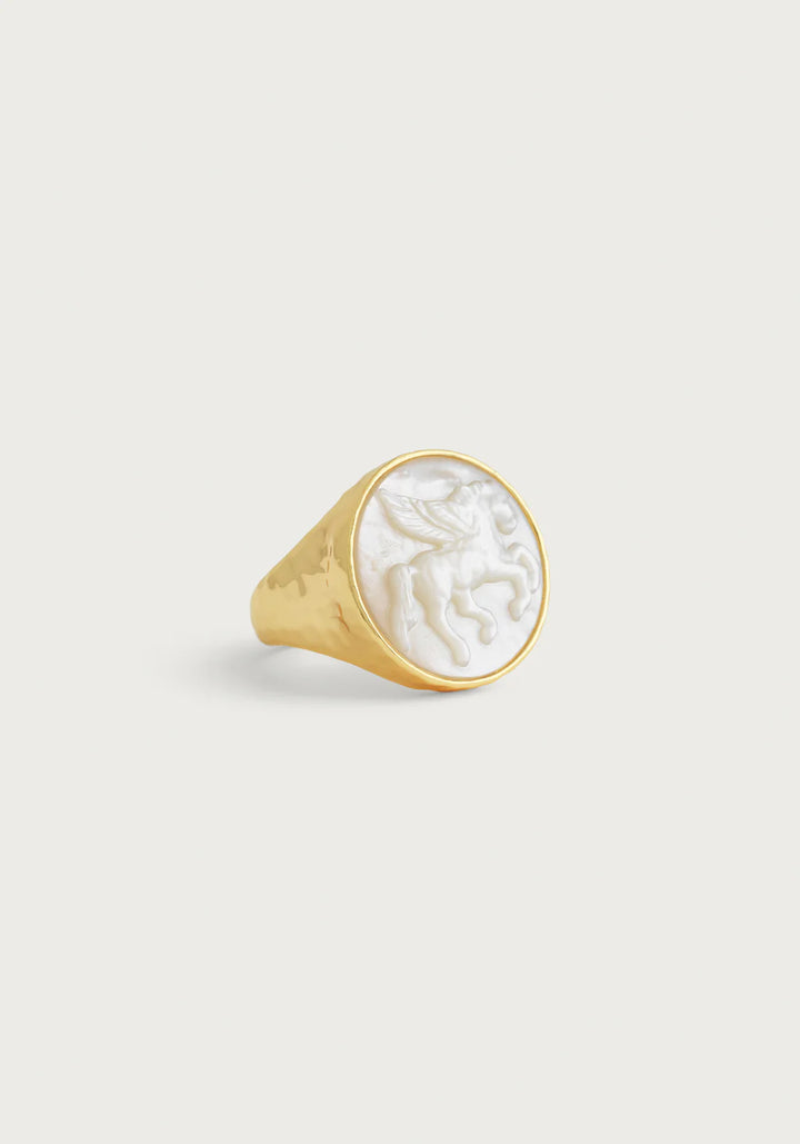 Pegasus Pearl Coin Signet Ring