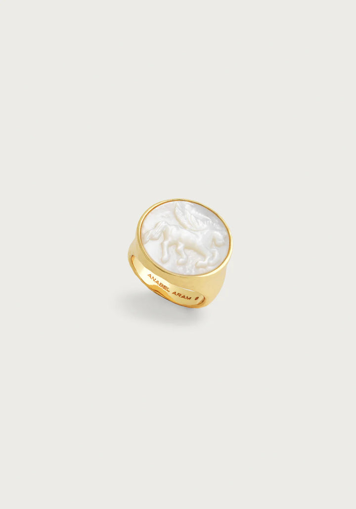 Pegasus Pearl Coin Signet Ring