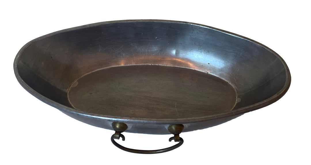 Vintage Oval Pewter Dish with Ring Handles
