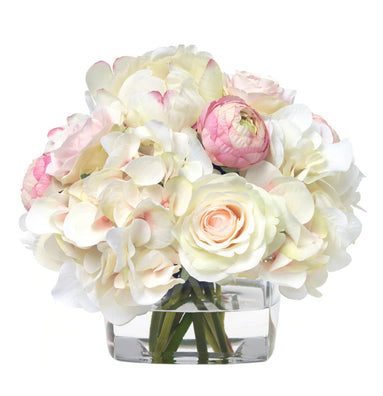 Pink & White Hydrangea in Cube Vase