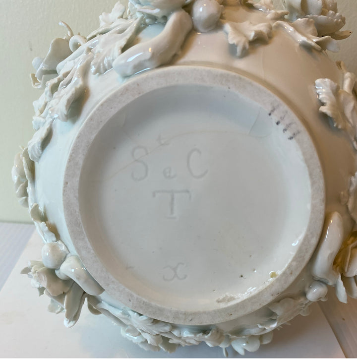 French-Style Porcelain Potpourri Vase with Applied Floral Decoration