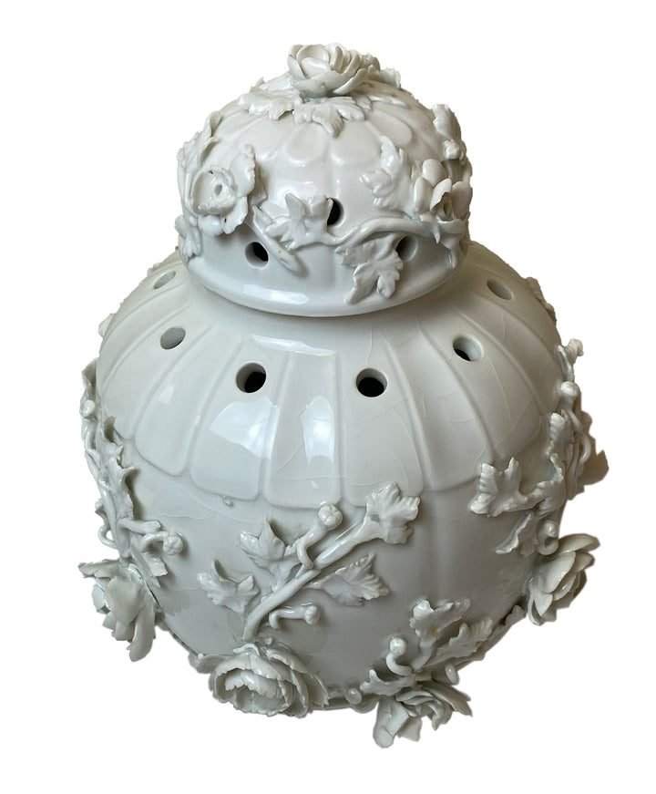 French-Style Porcelain Potpourri Vase with Applied Floral Decoration