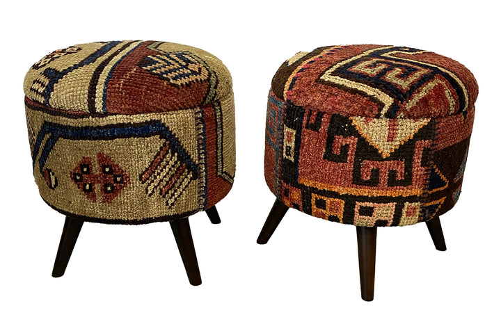 Vibrant Vintage Turkish Carpet Ottomans