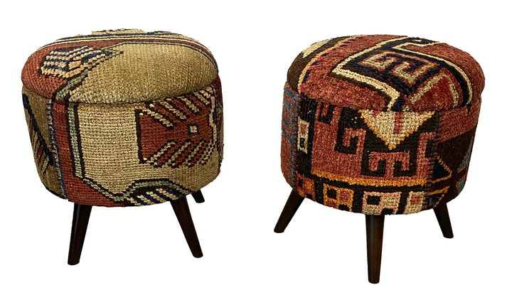 Vibrant Vintage Turkish Carpet Ottomans
