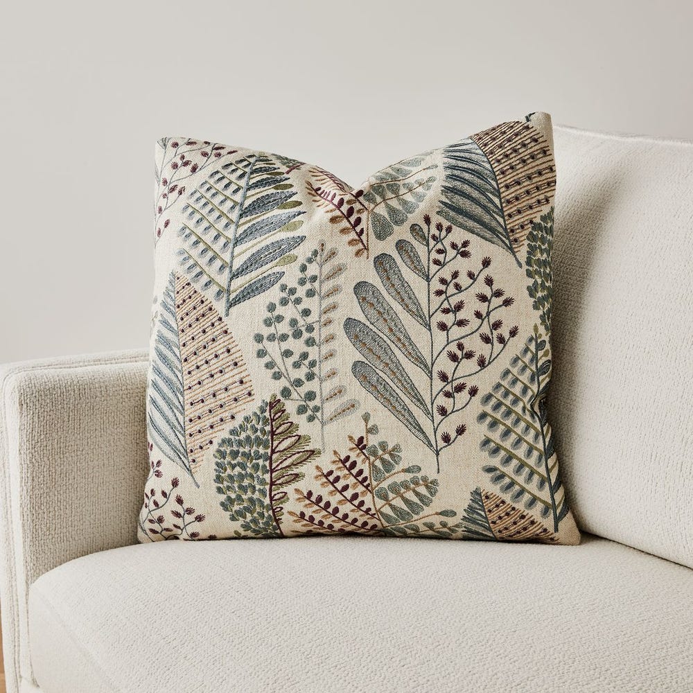 Spring Fern Embroidered Pillow