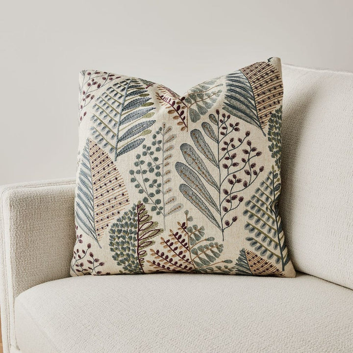 Spring Fern Embroidered Pillow