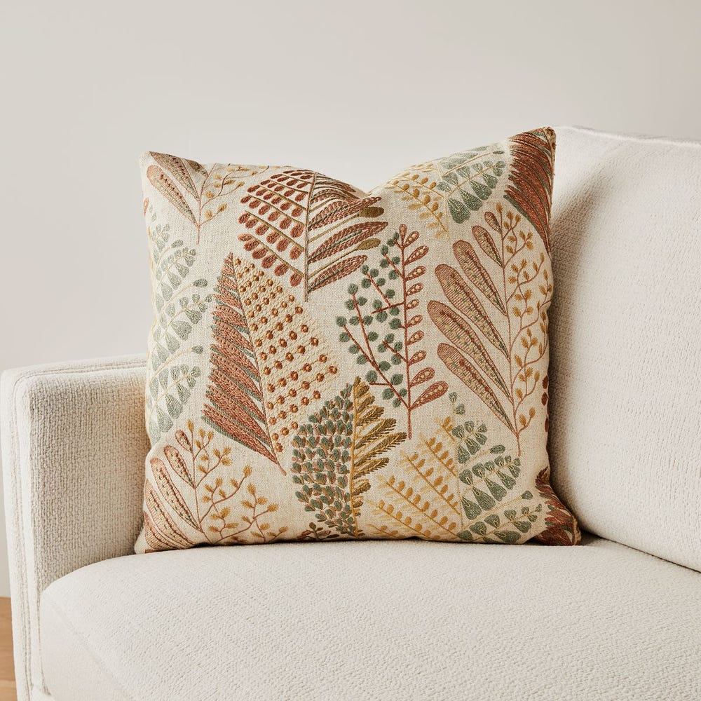 Autumn Fern Embroidered Pillow