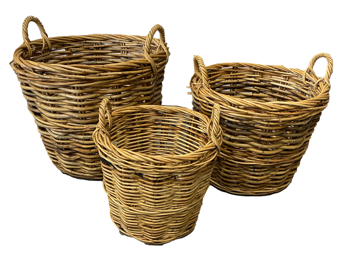 Set of Three Vintage Woven Rattan Baskets