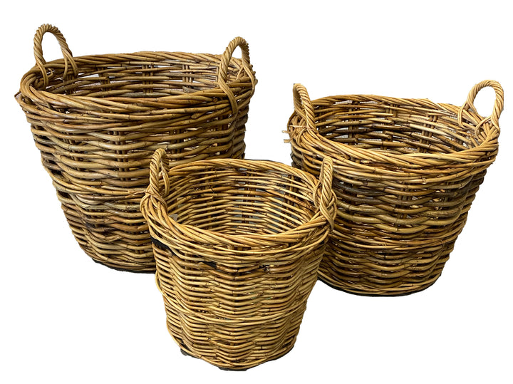 Set of Three Vintage Woven Rattan Baskets
