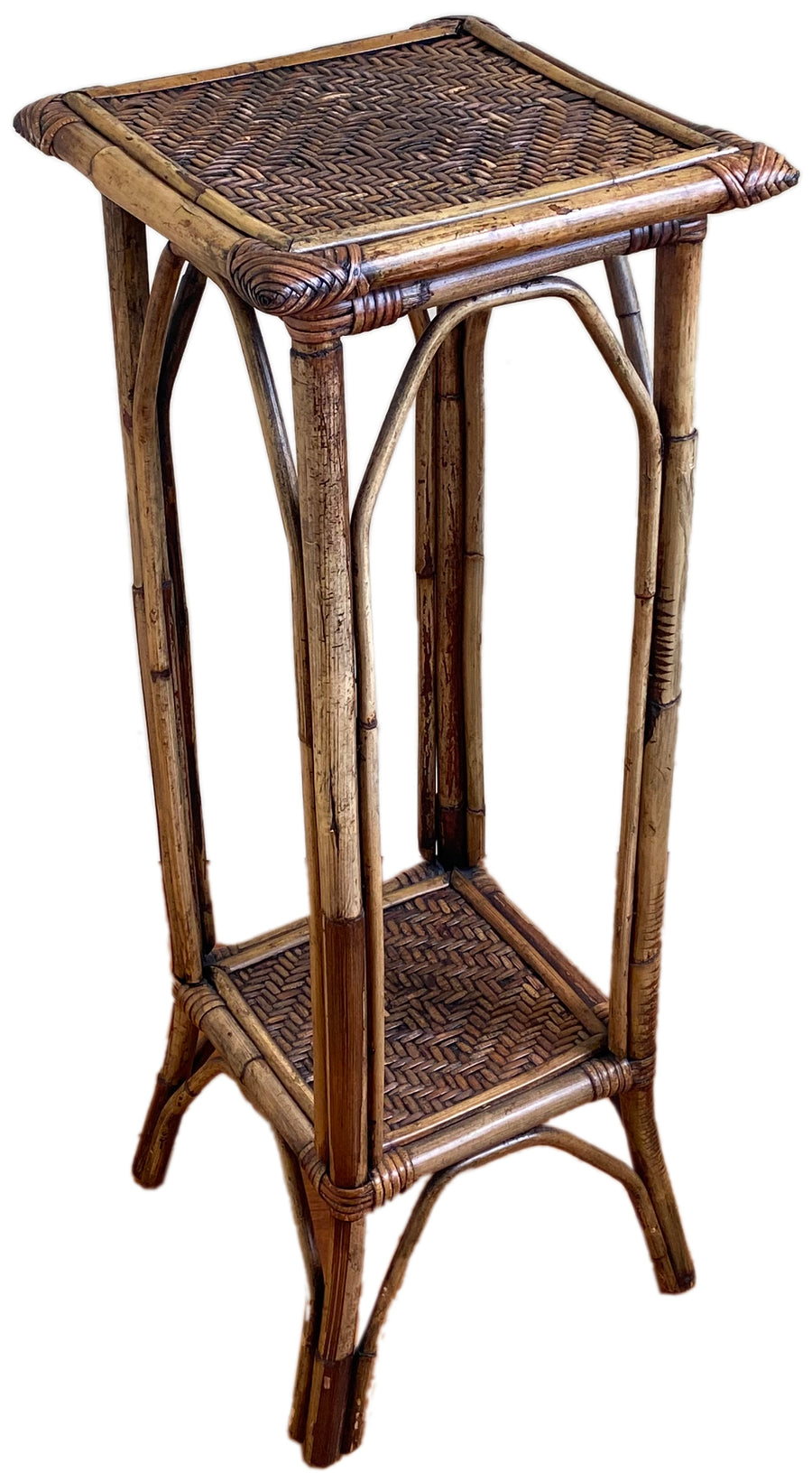 Mid Century Rattan Plant Stand Patina Polished Living