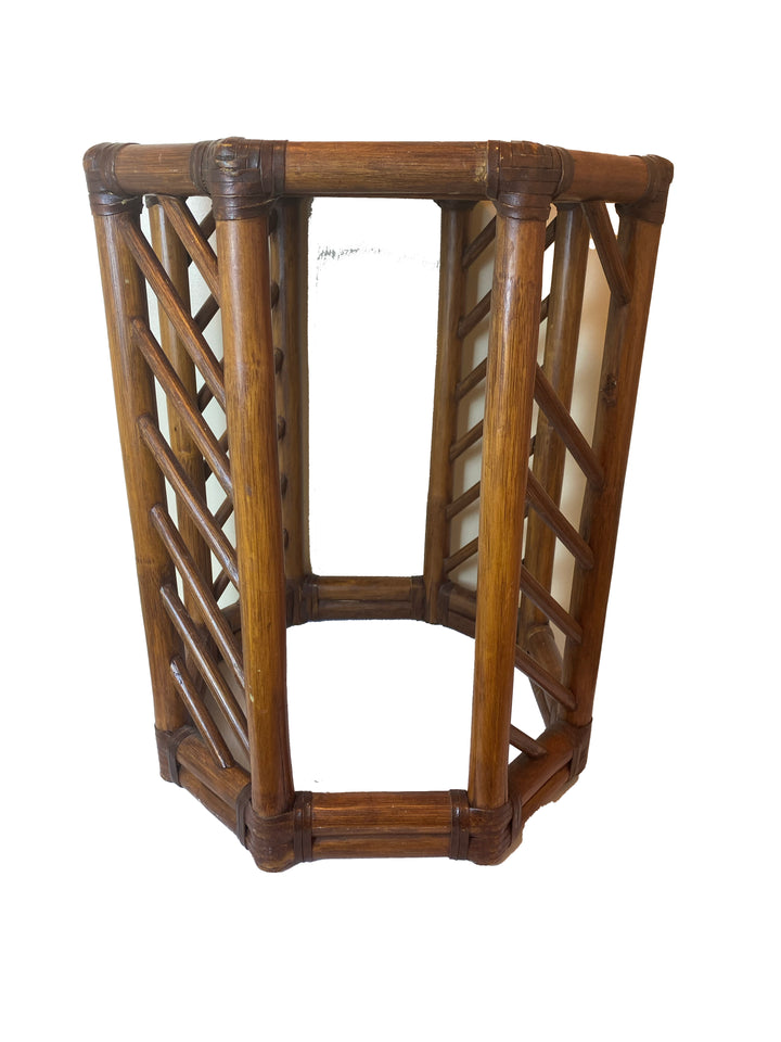 Vintage Octagonal Rattan Side Table with Woven Top