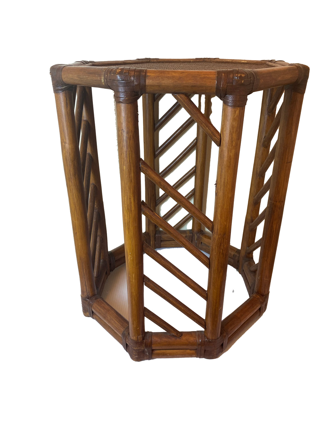 Vintage Octagonal Rattan Side Table with Woven Top
