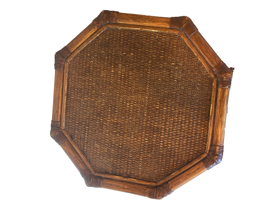 Vintage Octagonal Rattan Side Table with Woven Top