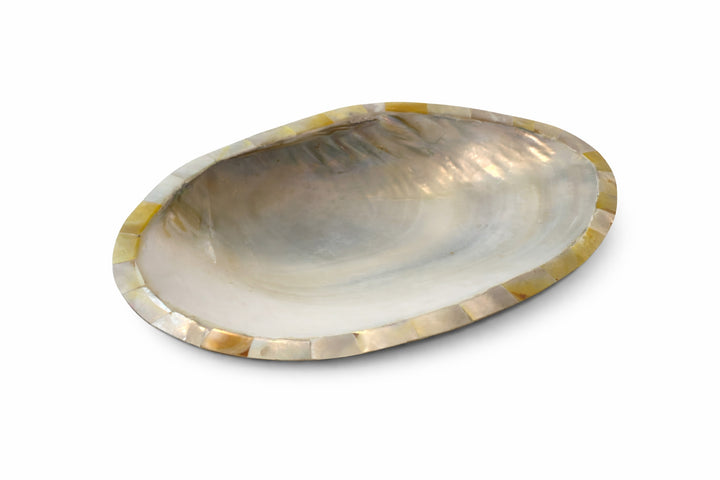 River Clam Bowl with Wood Base & Mother of Pearl Edge