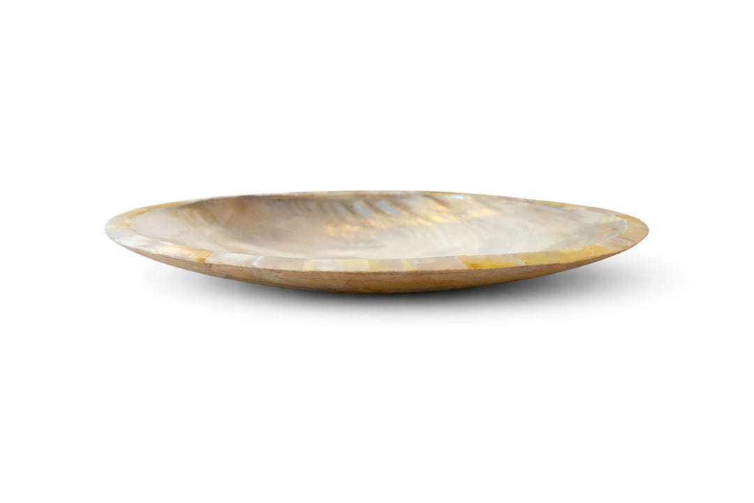 River Clam Bowl with Wood Base & Mother of Pearl Edge
