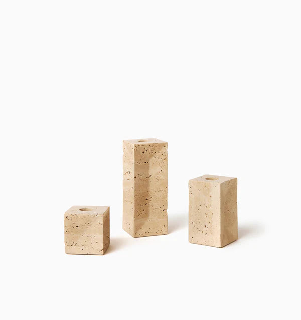 Travertine Candle Holder, Set of 3