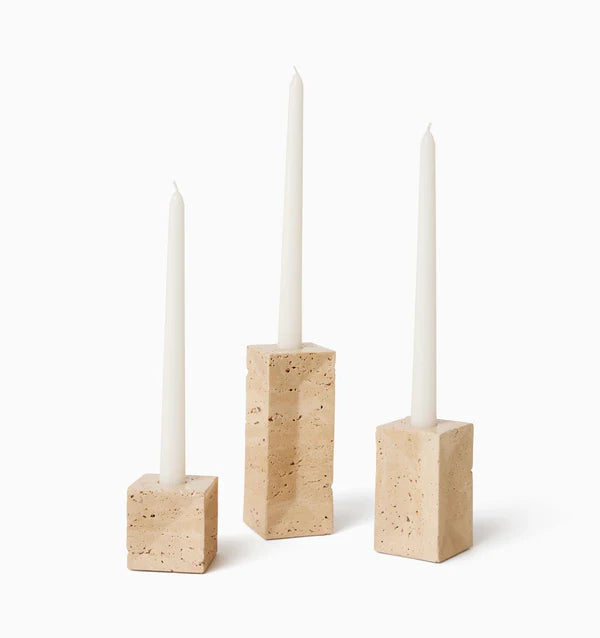 Travertine Candle Holder, Set of 3