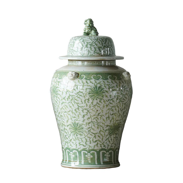 Jingdezhen Green Hand-Painted Temple Jar