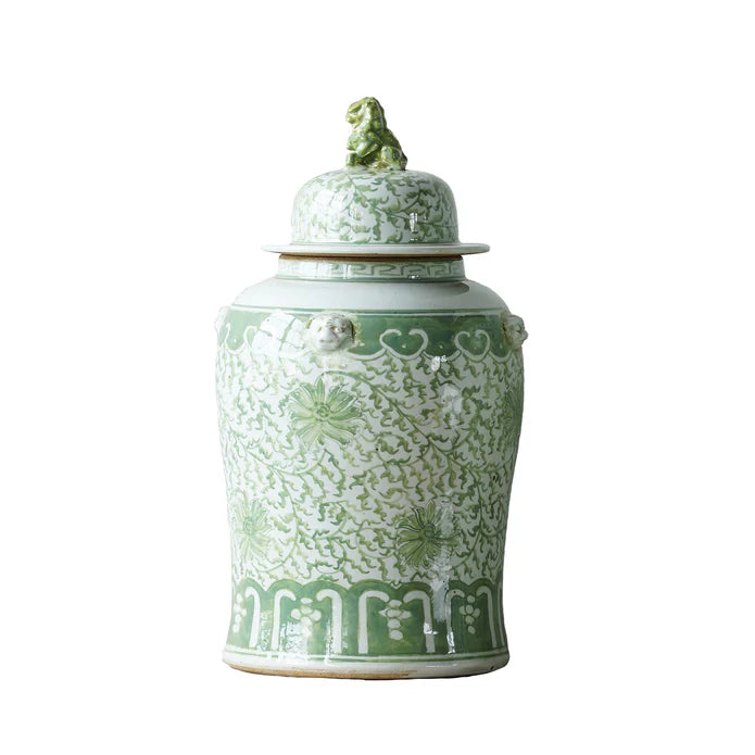 Jingdezhen Green Hand-Painted Temple Jar