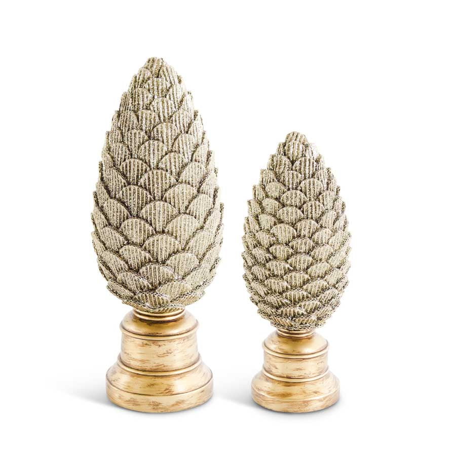 Scallop Gold Pinecone on Pedestal, Set of 2