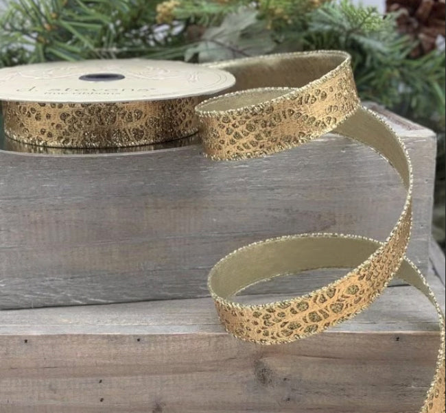 Gold Metallic Animal-Print Glitter Ribbon – 1" x 10 Yards