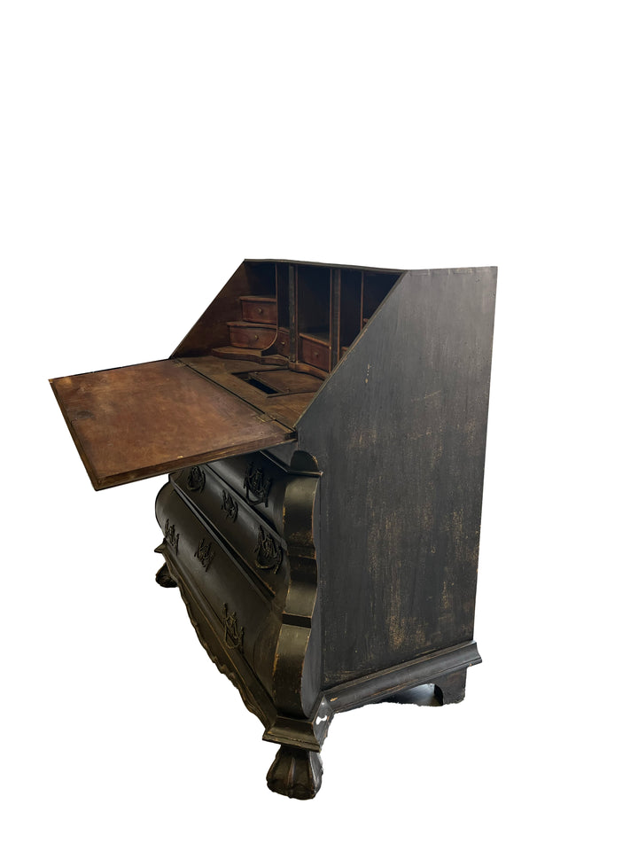 Antique 18th Century Dutch Oak Drop Front Bombe Secretary Desk Secretaire