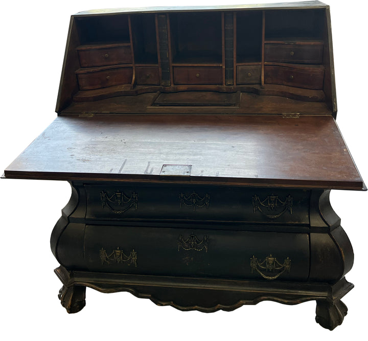 Antique 18th Century Dutch Oak Drop Front Bombe Secretary Desk Secretaire