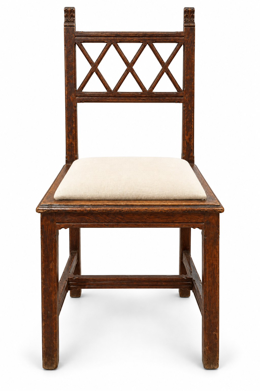 Set of Six Antique Belgian Lattice-Back Dining Chairs, circa 1900